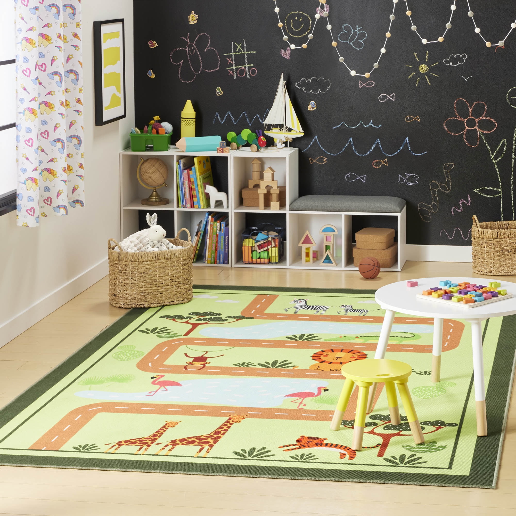Everwash™ Imagine Jungle Road Kids Machine Washable Area Rug, Green/Yellow, 4'x6'