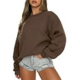 thumbnail image 2 of Cropped Sweatshirts for Women Teen Girls Crewneck Pullover Plain Sweatshirt Sweater Y2k Long Sleeve Fall Tops (XL, Khaki), 2 of 5