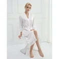 thumbnail image 2 of SWSMCLT Women's Comfy Bathrobe Elbow Sleeve Knee Length Fall Home Satin Lace Bathrobes Curvy Bath Robe Cool White Large, 2 of 2