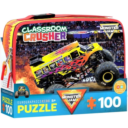 Eurographics: Monster Jam Puzzle & Lunch Bag - Classroom Crusher - 100 Piece Jigsaw & Insulated Zipper Food Box Set School Bus-Themed Truck Kids 5+