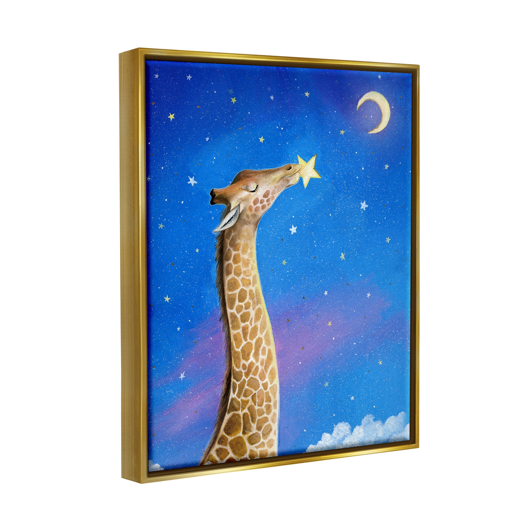 Stupell Industries Giraffe In Night Sky Animals & Insects Painting Gold Floater Framed Art Print Wall Art, 25 x 31