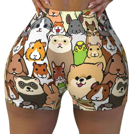 Workout Shorts Women  Doodle Pet Animals Face Biker Shorts for Women Running Gym Spandex Shorts Tummy Control