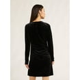 thumbnail image 3 of Scoop Women's & Women's Plus Ruched Velvet Mini Dress with Long Sleeves, Sizes XS-4X, 3 of 4