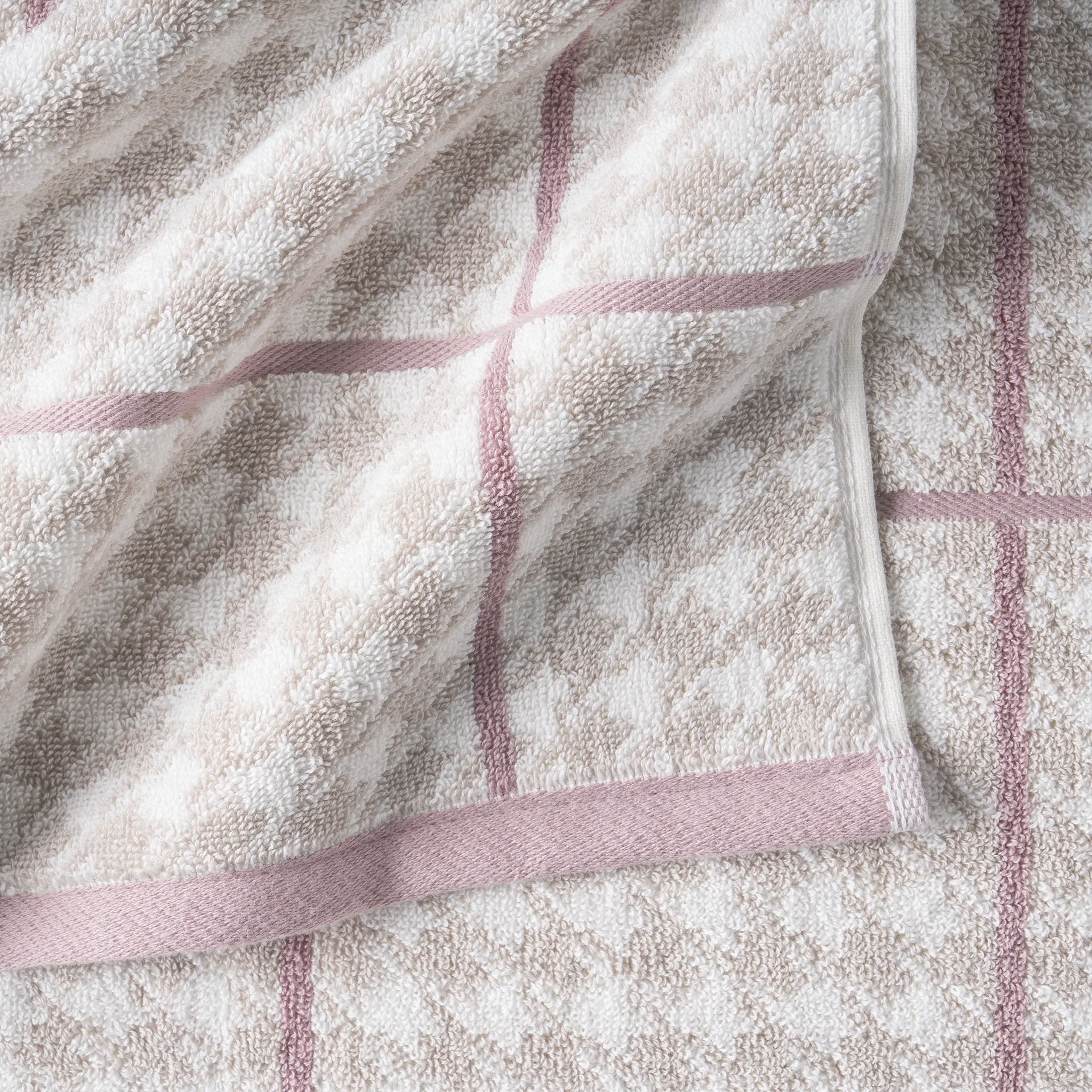 Beautiful by Drew Barrymore Plaid Hand Towel, Soft 100% Cotton, Rose Pink