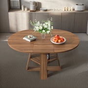 43.3-59 Extendable Round Dining Table for 4-8, Mid Century Modern Wooden Round Table with Removable Leaves Space Saving, for Kitchen Living Room