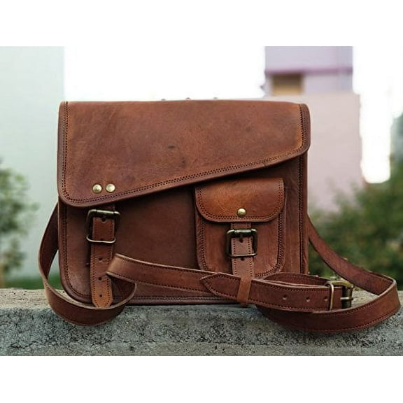 11" Leather crossbody messenger office school side shoulder iPad bag for men and women