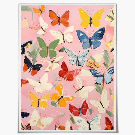 Aaheei Vintage Pink Butterfly Poster Nursery Room Art Pink Preppy Room Decor posters for room aesthetic trendy Girl Dorm Decor wall art