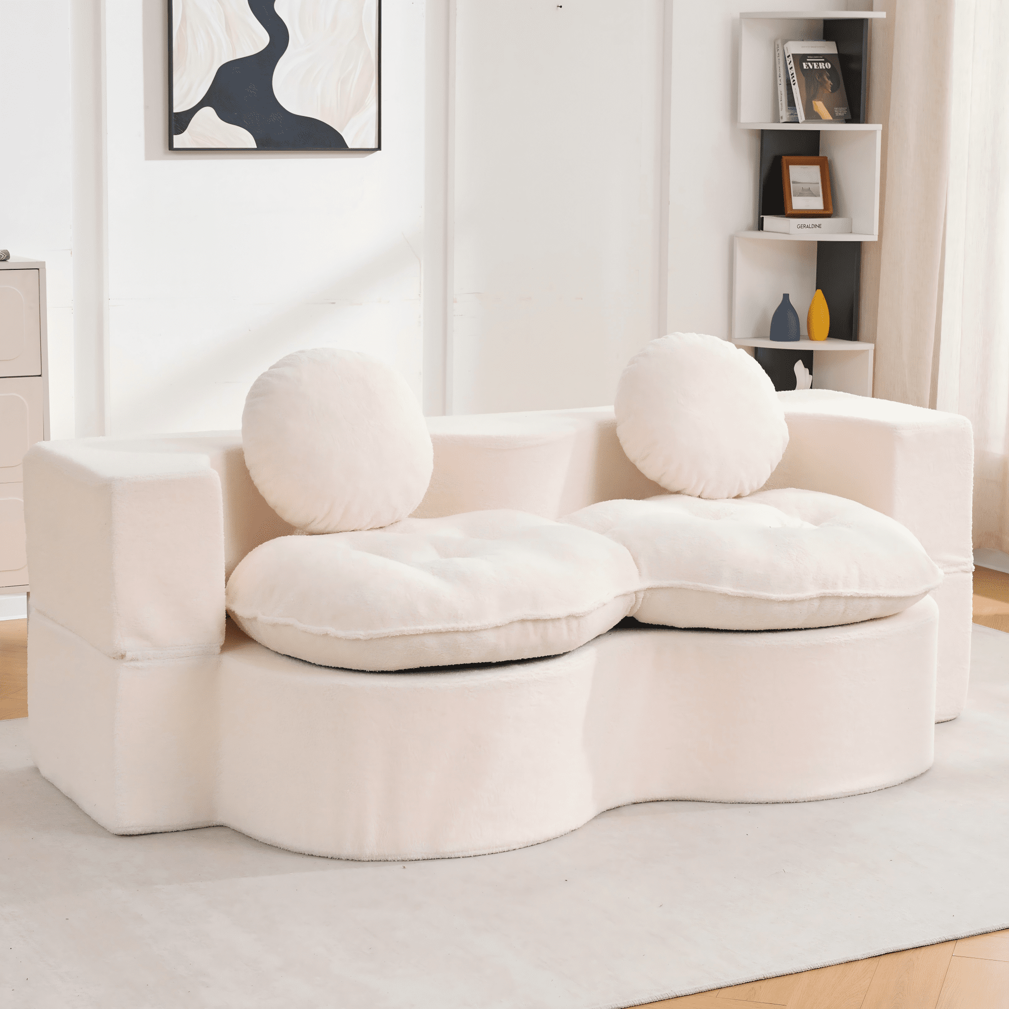 Convertible Sleeper Sofa – Modern Folding Futon, Corduroy Floor Foam Loveseat, Full-Size Guest Bed with 2 Pillows – Space-Saving for Apartment, Living Room, Bedroom