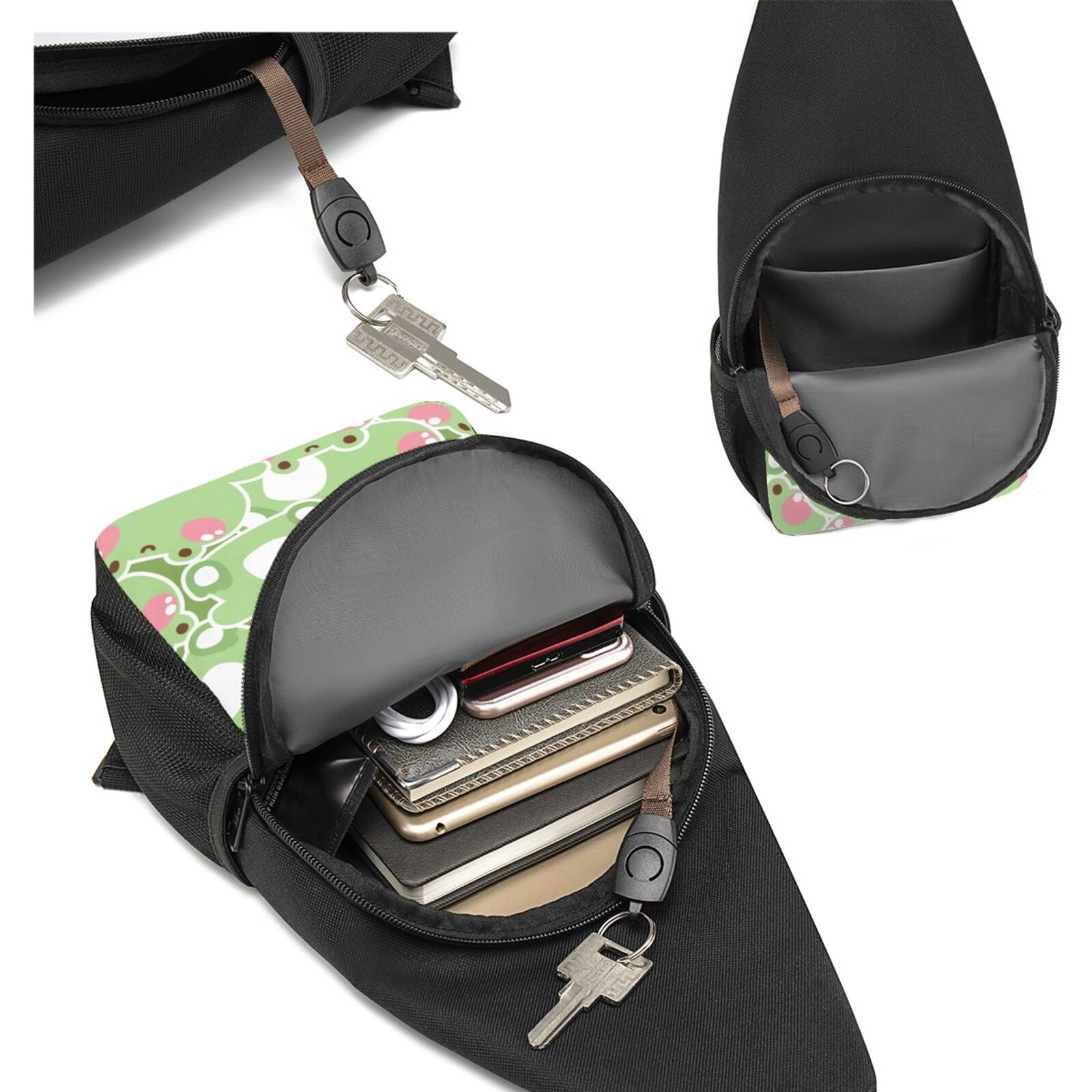 Xecao's Cute Frog2 Print Sling Bag: A Versatile Chest, Shoulder, and Crossbody Backpack for Casual Days Out, Perfect for Both Men and Women