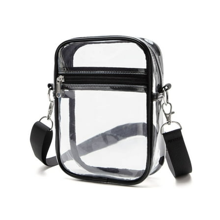 Clear Crossbody Bag Stadium Approved See Through Purse Handbag,Small See Through Purse Handbag with Adjustable Shoulder Strap for Sports Black