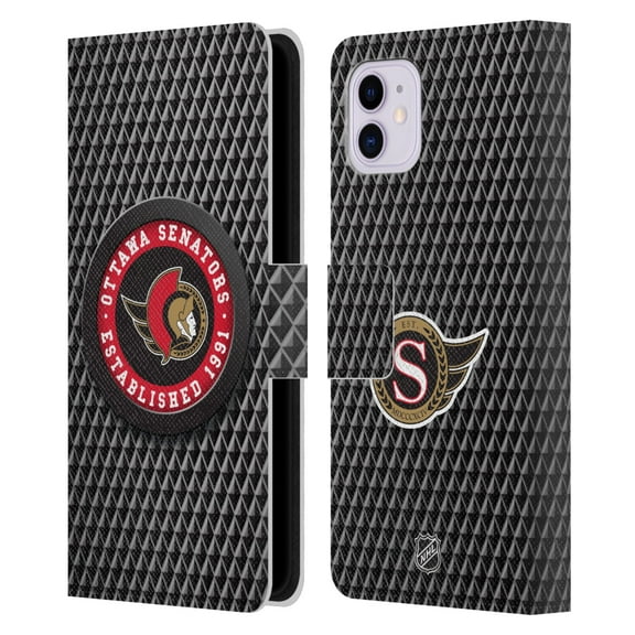 Head Case Designs Officially Licensed NHL Ottawa Senators Puck Texture Leather Book Wallet Case Cover Compatible with Apple iPhone 11