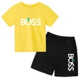 thumbnail image 3 of Conjunto de 2 piezas de camiseta de manga corta y pantalones cortos con estampado de letras de marca de verano, traje deportivo informal para niños y niñas, conjunto de moda para niños, 3 of 5