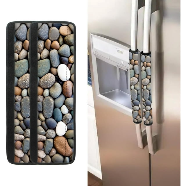 NETILGEN 3D Beach Stones Print Fridge Door Handle Covers Set of 2, Keep Fingertips Dust Food Stains Protector Microwave Oven, Suitable for Home Kitchen Decoration Gift