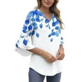 thumbnail image 4 of Women's Dressy Chiffon Blouse: Boho Floral Print 3/4 Petal Sleeve V-Neck Top - Business Casual Ruffled Office Shirt Spring Fall Workwear, 4 of 7