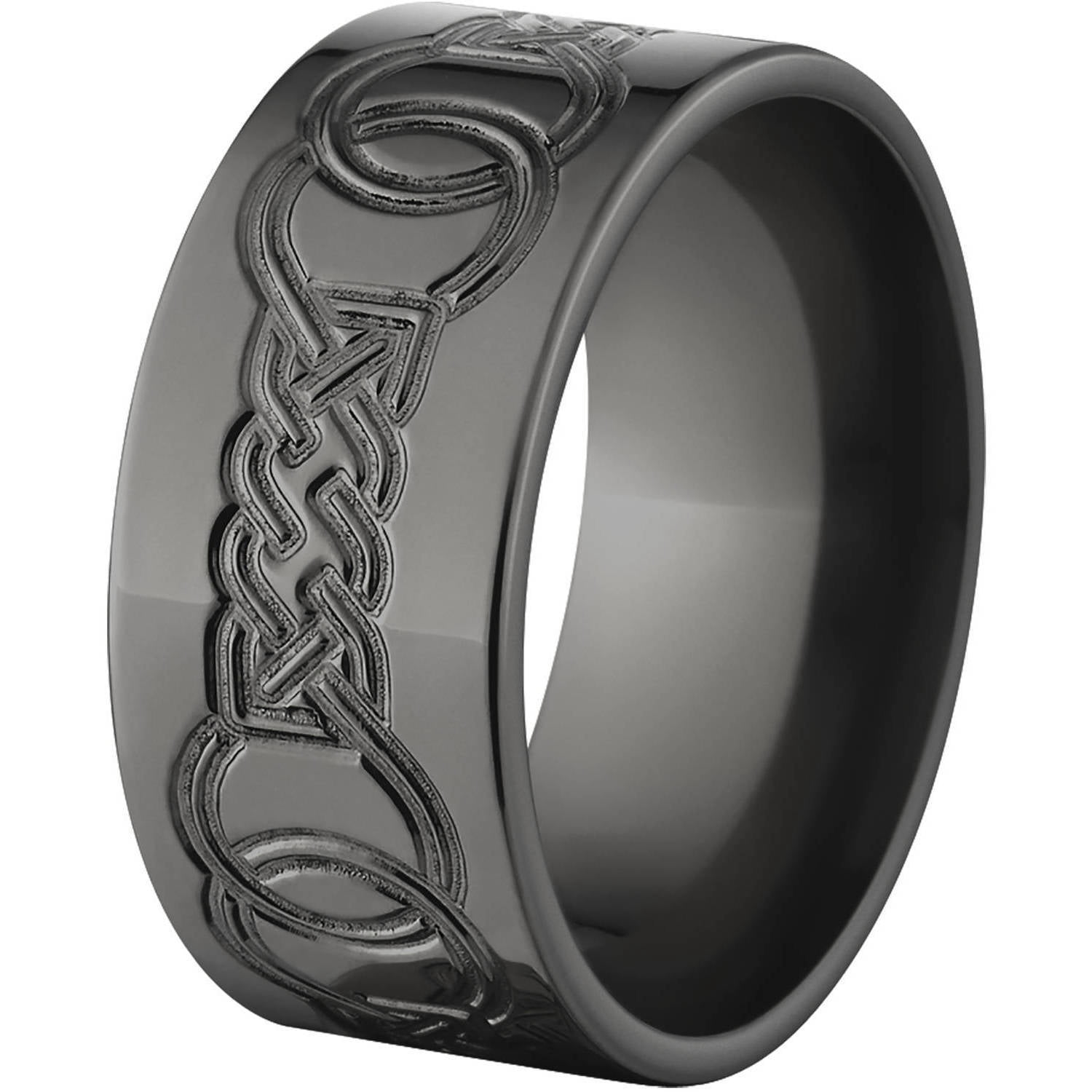 10mm Flat Black Zirconium Ring with a Milled Celtic Design