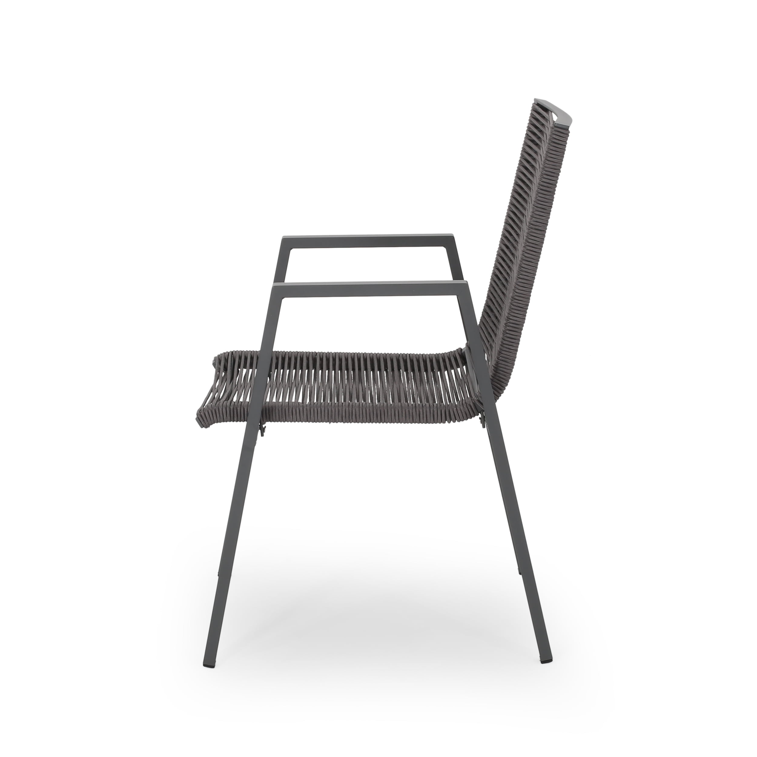 Croix Outdoor Modern Aluminum Dining Chair with Rope Seat, Set of 2, Gray and Dark Gray