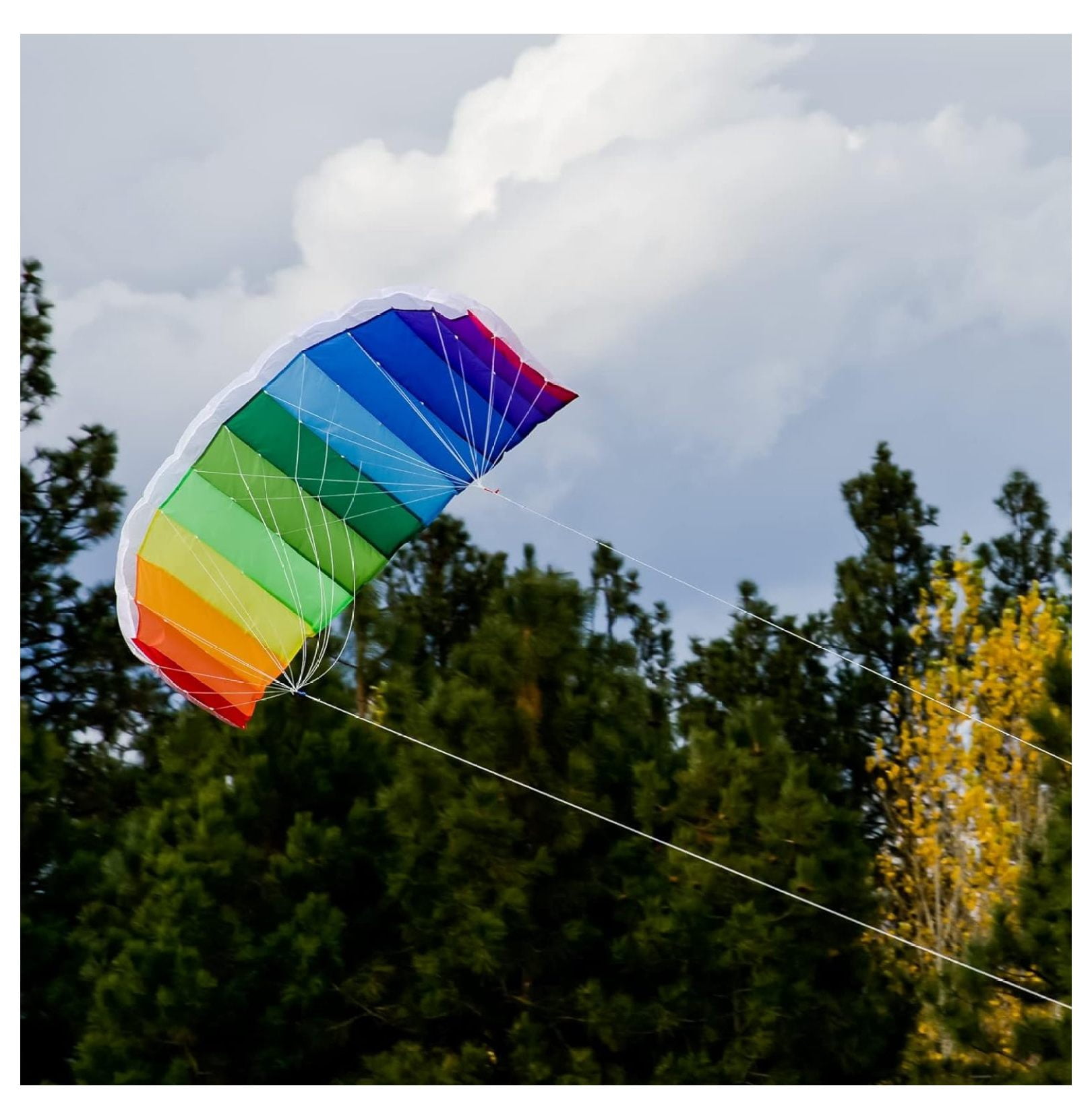 YfulYde 2973 Rainbow 62" Sport Kite Dual Line Stunt Parafoil Includes Braided Kite Line and Bag