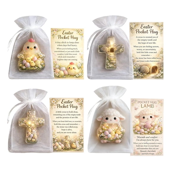 Pekkaxy Easter Bunny Pocket Hug Gift Set, Acrylic Cross Charm with Bunny Card, Christian Religious Easter Gifts for Family Friends