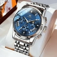 thumbnail image 3 of OLEVS Watches for Men, Mens Watches Quartz Silver Stainless Steel Waterproof Luminous Business Calendar Wrist Watch reloj para hombre Blue Dial, 3 of 12