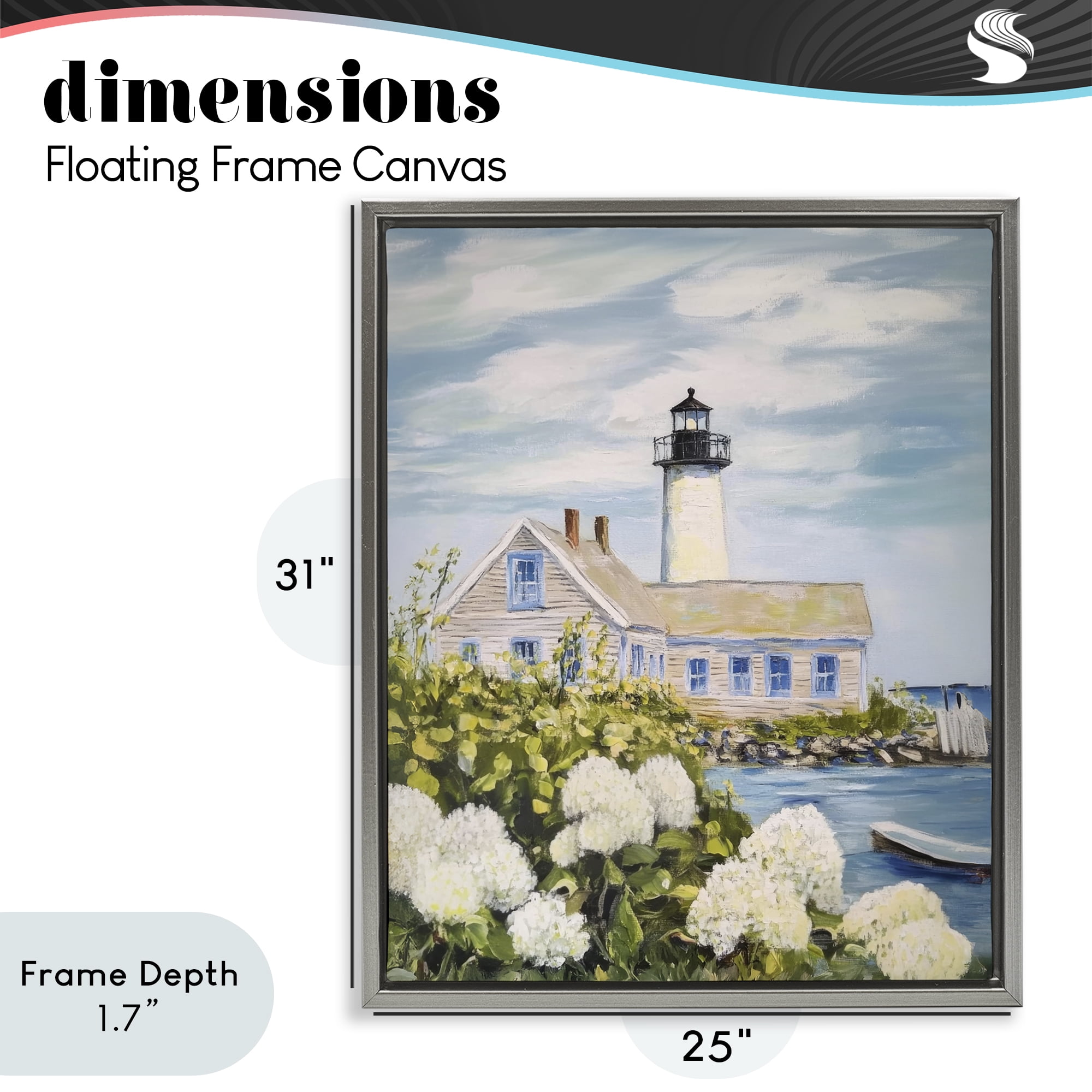 Stupell Industries Lighthouse Scenery with Hydrangeas Gray Framed Floater Canvas Wall Art, design by Sisi and Seb