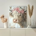 thumbnail image 3 of Room Decor 1pc Rustic Wooden Framed Highland Cow Canvas Art Print, Floral Crown Wall Decor, Woven Bachelor Party Home & Office Decoration, Unique Christmas Gift Idea,, 3 of 6