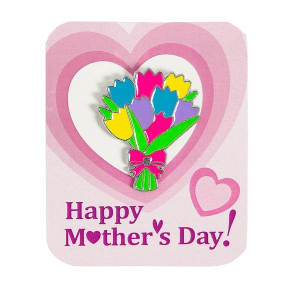 Mother’s Day Bouquet Pins with Card - 12 Pieces
