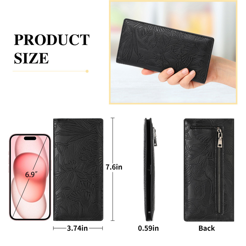 FALAN MULE Women's Ultra Slim Leather Wallet, Black photo 2