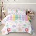 thumbnail image 2 of Erosebridal Colorful Rainbow Stripe Twin Quilt Set,Cute Floral Heart Daisy Twin Coverlet Set For Girls,2 Pieces, 2 of 7