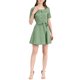 thumbnail image 2 of Vestido mini verde de mujer con cuello cuadrado, botones decorativos, mangas cortas y cinturón en la cintura Inspire Chic, 2 of 7