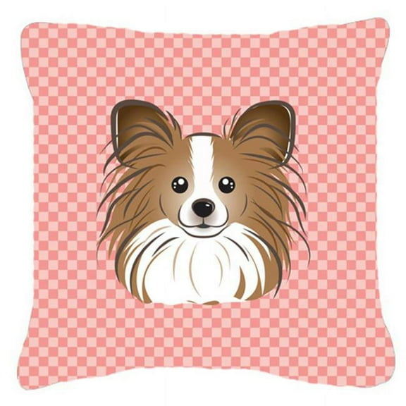 Carolines Treasures Checkerboard Pink Papillon Canvas Fabric Decorative Pillow 18H x18W multicolor