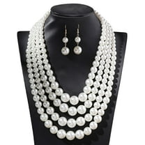 Large Multi Strand Chunky ABS Pearls Necklace and Earring Set Costume Jewelry for Women good gift Party Wedding New Year