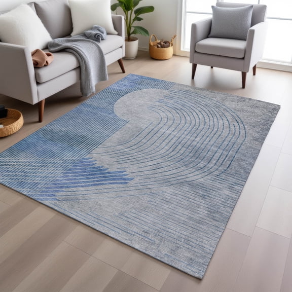 Addison Rugs Chantille Indoor/Outdoor Transitional Geometric Blue Machine Washable Rectangle Rug, 10' x 14'