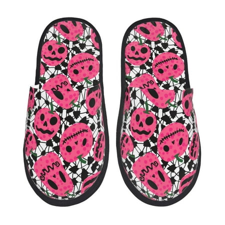 Balery Halloween Pumpkins Slient Indoor Furry Fleece Comfort House Shoes Soft Non-Slip Home Shoes Cotton slippers House Slippers-- Large