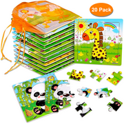 20 Pack Wooden Jigsaw Puzzles for Kids Ages 2-5 Toddler Puzzles 9 Pieces Preschool Educational Learning Toys Set Animals Puzzles for 2 3 4 Years Old Boys and Girls (6 Puzzles)