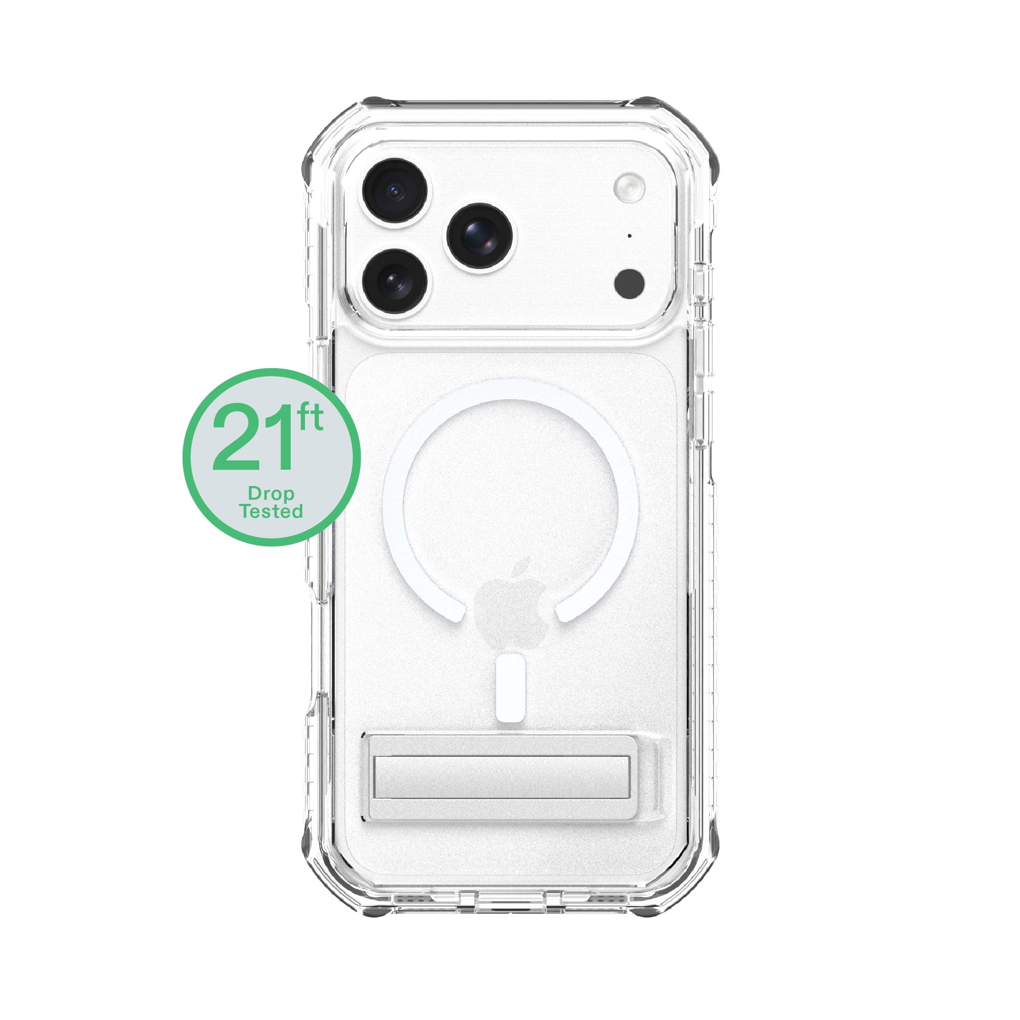 onn Rugged Phone Case with Kickstand for iPhone 18 Pro / 17 Pro, MagSafe Compatible - Clear
