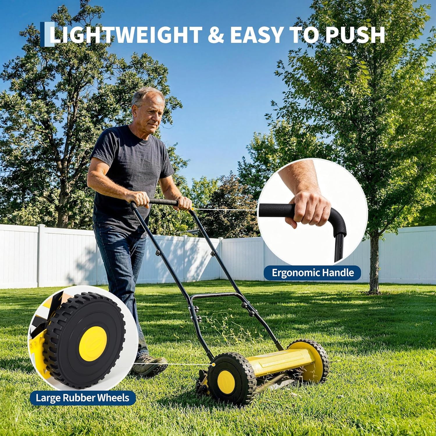 14in Push Reel Lawn Mower 5-Blade Manual Walk-Behind Mower Adjustable Cutting Height Compact Quiet for Small Yards and Easy Lawn Care