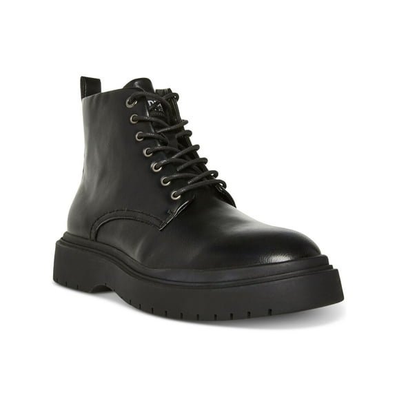 MADDEN Mens Black 1-1/2" Platform Lace-Up Front Heel Pull-Tab Padded Auustn Round Toe Wedge Zip-Up Combat Boots 9.5