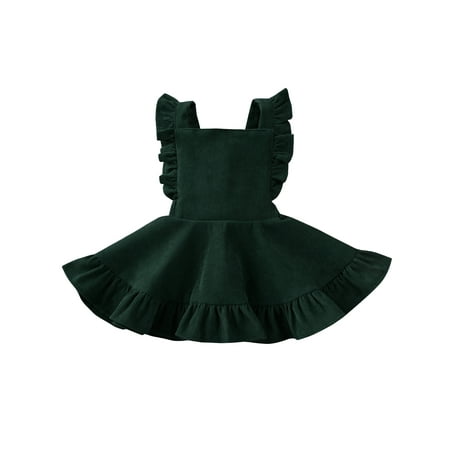 

Calsunbaby Toddler Baby Girl Fall Winter Outfits Solid Color Suspender Skirt Ruffle Straps Backless Green 6-12 Months
