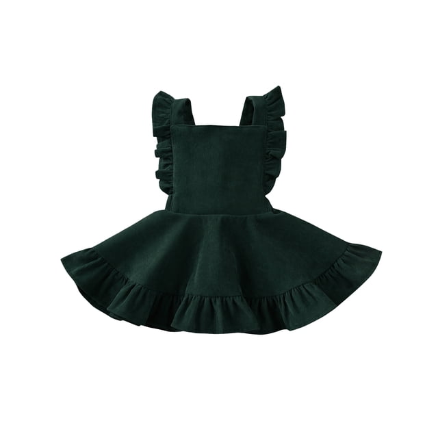 Kmbangi Girls Solid Color Suspender Skirt Sleeveless Square Collar Large Hem High Waist Dress with Ruffles
