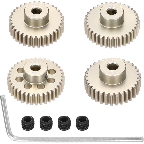 PinesC 4Pcs 48P Pinion Gear Set 32T 33T 34T 35T for 3.175 mm Shaft Aluminium Alloy Pinion Gear with Screws and Hexagonal Wrench for RC Motor