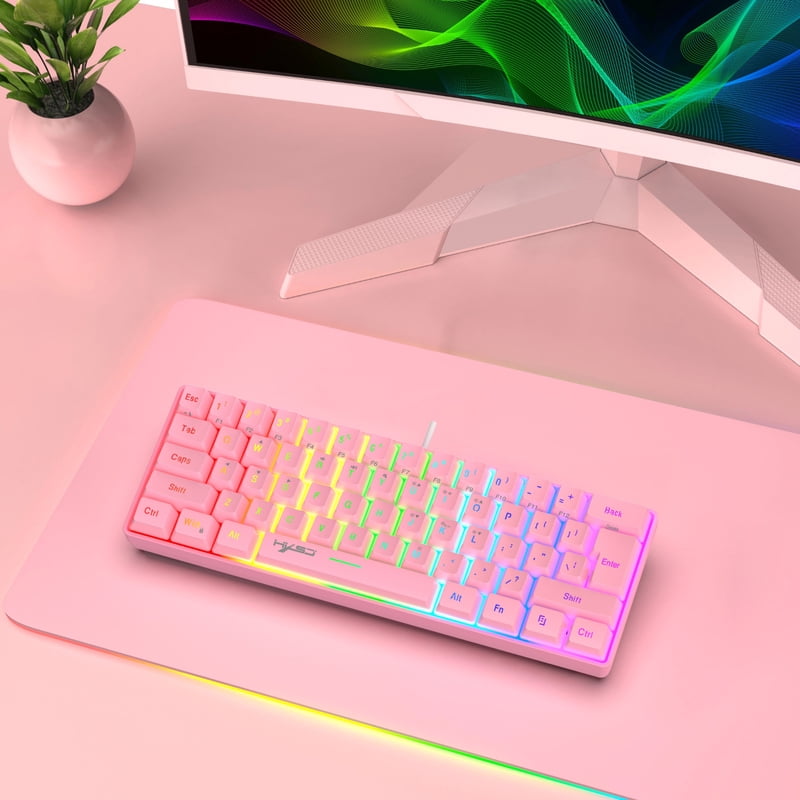 Mini 60% Gaming/Office Keyboard,Waterproof Keycap Type Wired RGB Backlit Compact Computer Keyboard For Windows/Mac/Laptop Pink