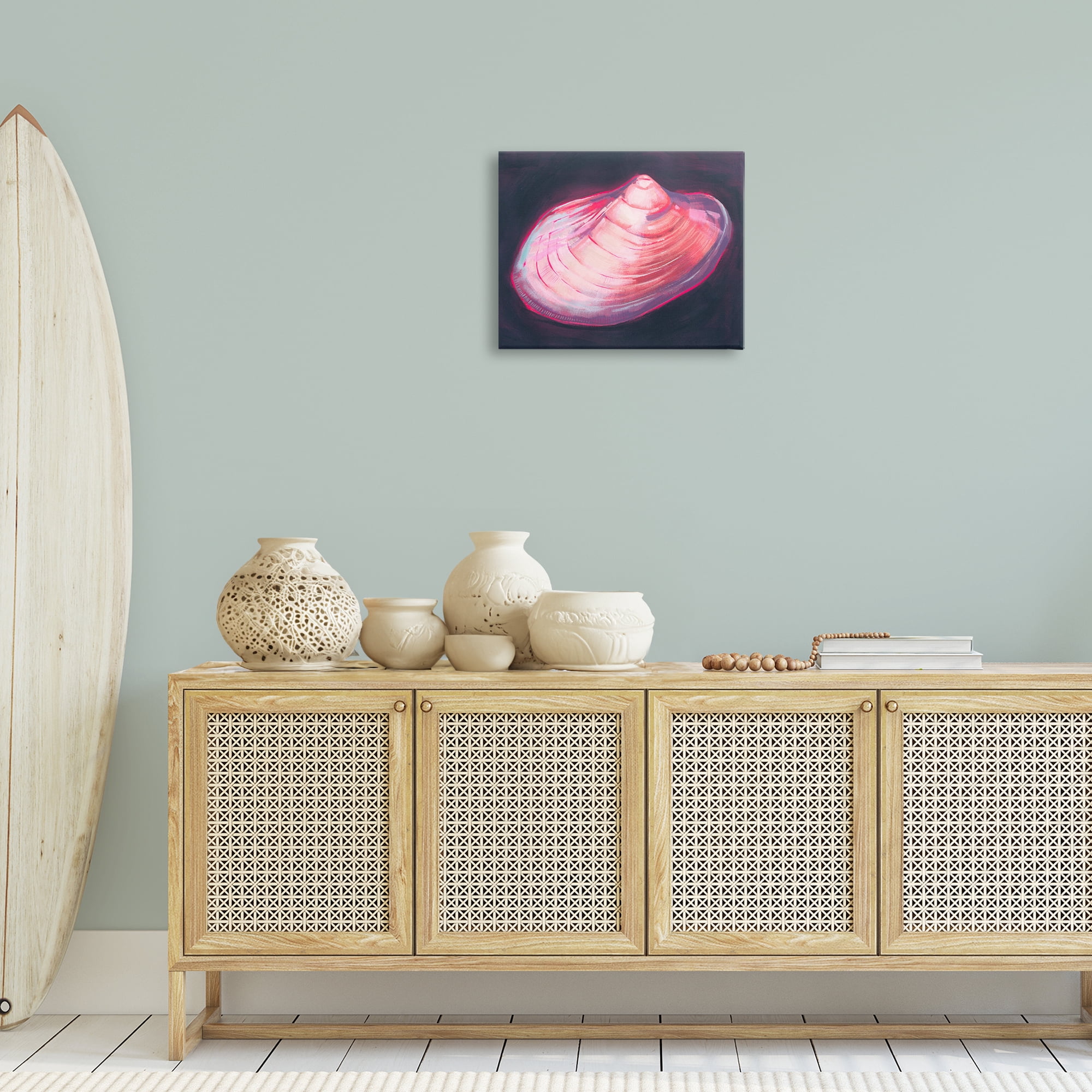 Stupell Industries Pink Seashell on Black Animals & Insects Painting Gallery Wrapped Canvas Art Print Wall Art, 20 x 16