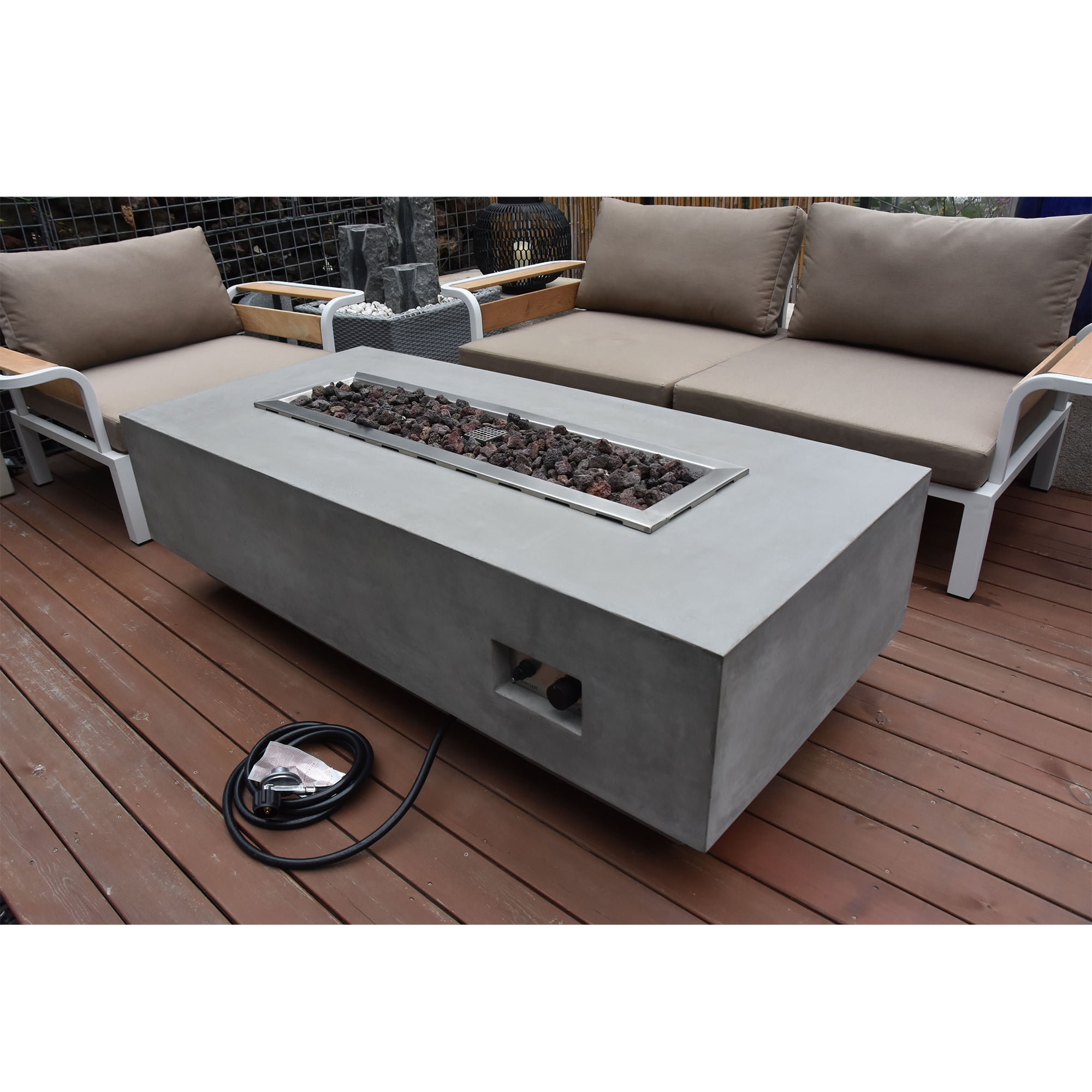 Elementi Granville 60" Concrete Fire Pit Table + Steel Cover & Wind Screen