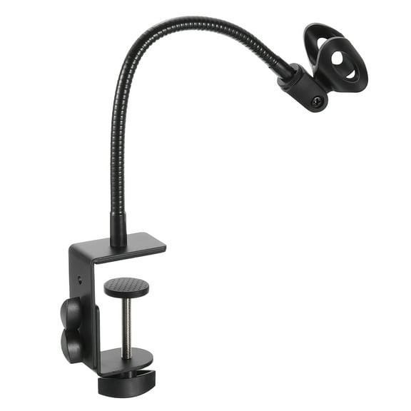 Gooseneck Desk Mic Stand, 12" Long Flexible Microphone Arm Stand with Mic Clip 28-40mm Range for Live Streaming Podcasting Radio Lectures Singing,  Black ( Style 1)
