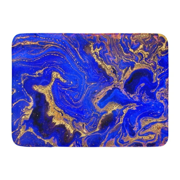 NUDECOR Blue Gold Creative Abstract Golden Waves Marble Liquid Paint Artistic Unusual Mineral Watercolor Color Doormat Floor Rug Bath Mat 23.6x15.7 inch