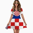thumbnail image 2 of Flag Of Croatia At The Un Women Dress V-Neck Short Sleeve Flowy Swing Party Midi Dress, 2 of 4