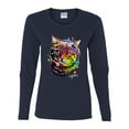 thumbnail image 2 of Wild Bobby, Cute Colorful Rainbow Cat Animal Lover Womens Graphic Long Sleeve T-Shirt, Navy, X-Large, 2 of 3