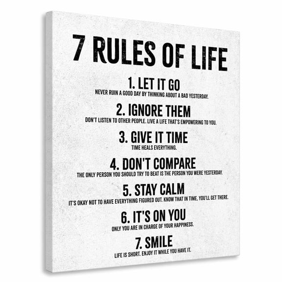 HoneyKICK 7 Rules of Life Canvas Wall Art for Men, White, 12.5x15