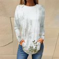 thumbnail image 3 of Women's Shirts Fashion Floral Print Long Blouses Casual Round Neck Loose Shirt Drop Shoulder Tunic Tops Spring Summer Long Sleeved Pullover Top Style 09 XL, 3 of 5