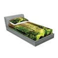 thumbnail image 2 of Forest Fitted Sheet & Pillow Sham Set, Forest in Spring Time Sunset Moss Woods Leaf Wilderness Fantasy View Print, Decorative Printed 4 Piece Bedding Decor Set, Twinxl, Green Brown, by Ambesonne, 2 of 3